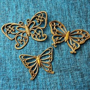 Vintage 1970s Homco Syroco 3D Wicker Butterfly Wall Hangings